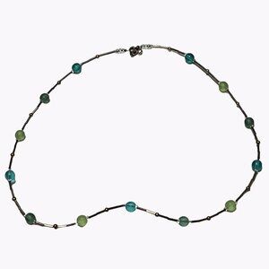 Classic Silver Tone Beaded Choker Necklace Blue Green Beads Fashion Jewelry